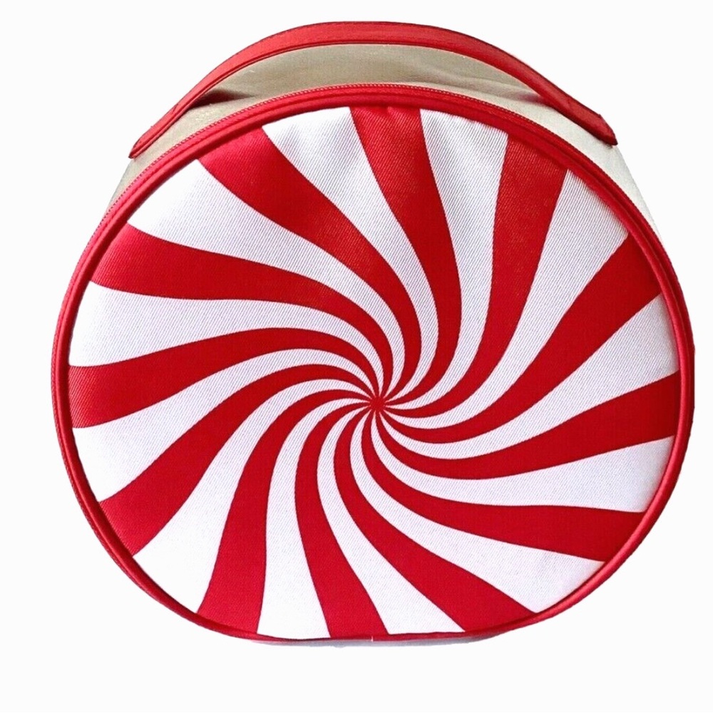 CLINIQUE Red and White Swirl zippered makeup/skincare bag